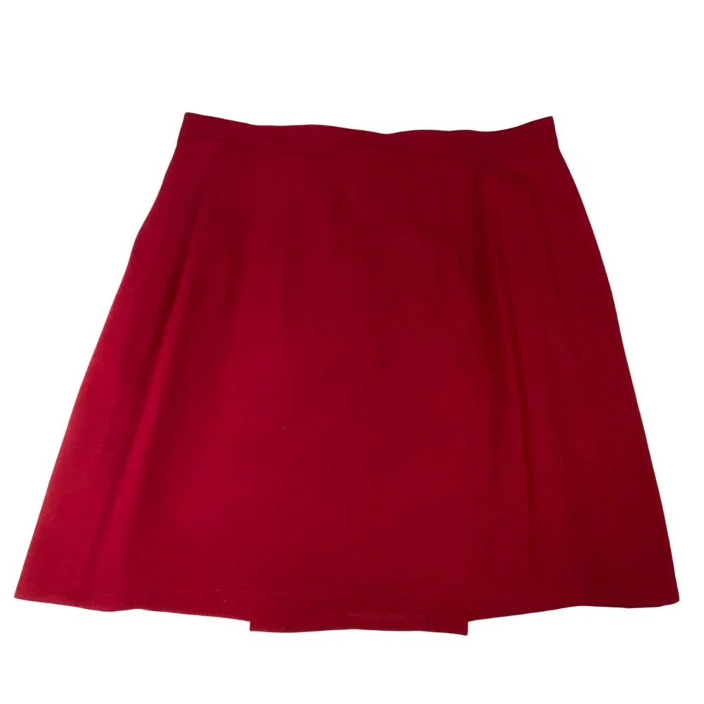 Trio New York Red 100% Wool Wrap Mini Skirt Vintage Size 14 Style 912 High Waist